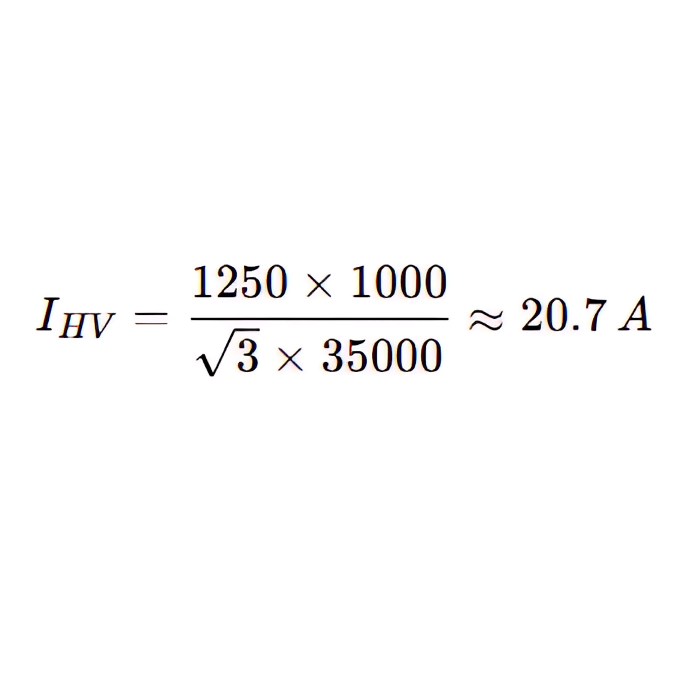 High-voltage rated current calculation for S11 1250KVA oil immersed transformer using I = S / (√3 × V)