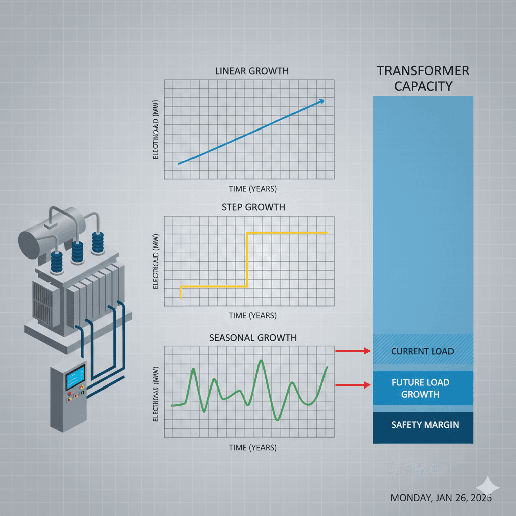 Electrical load growth patterns including linear and step increase