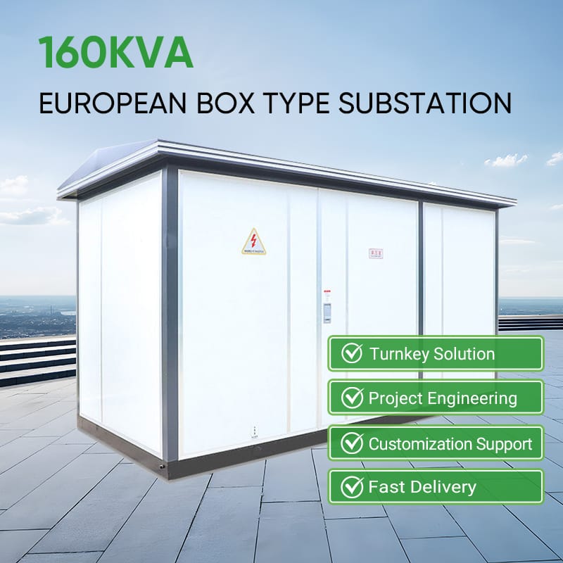 Feature highlights of a European Box Type Substation including turnkey solution, engineering support, customization, and fast delivery