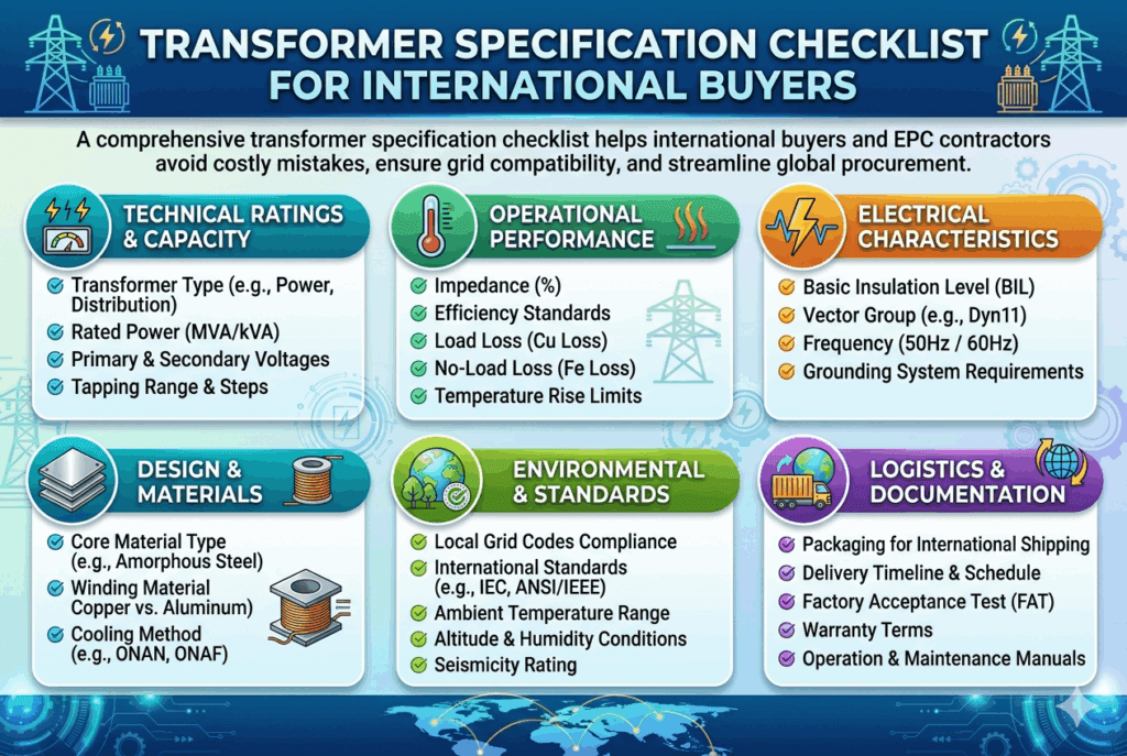 Transformer specification checklist for international procurement and EPC contractors