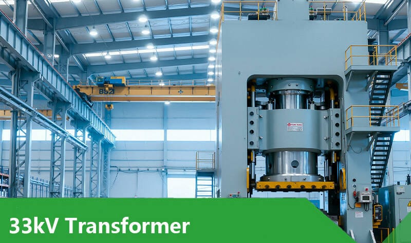 Front view of 33kV oil-immersed transformer installed in a commercial substation