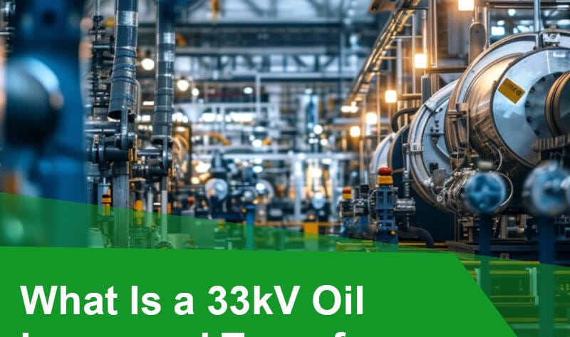 33kV oil immersed power transformer installed at outdoor substation with cooling radiators and high voltage bushings