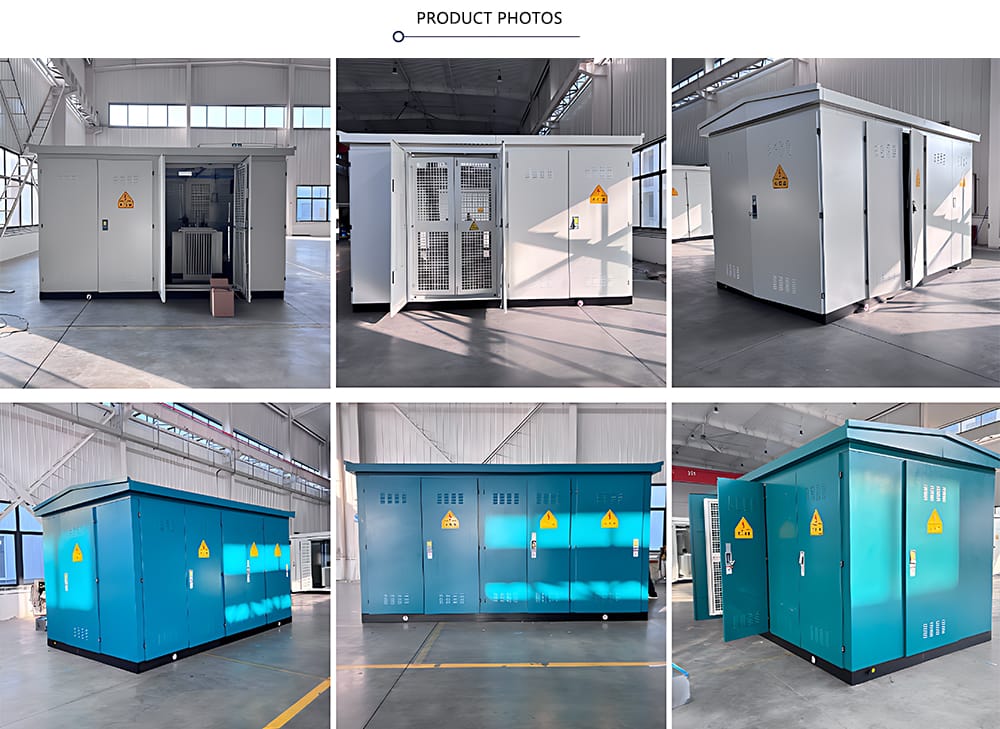 Multiple views of YB Prefabricated Substation showing enclosure design, layout, and configuration options