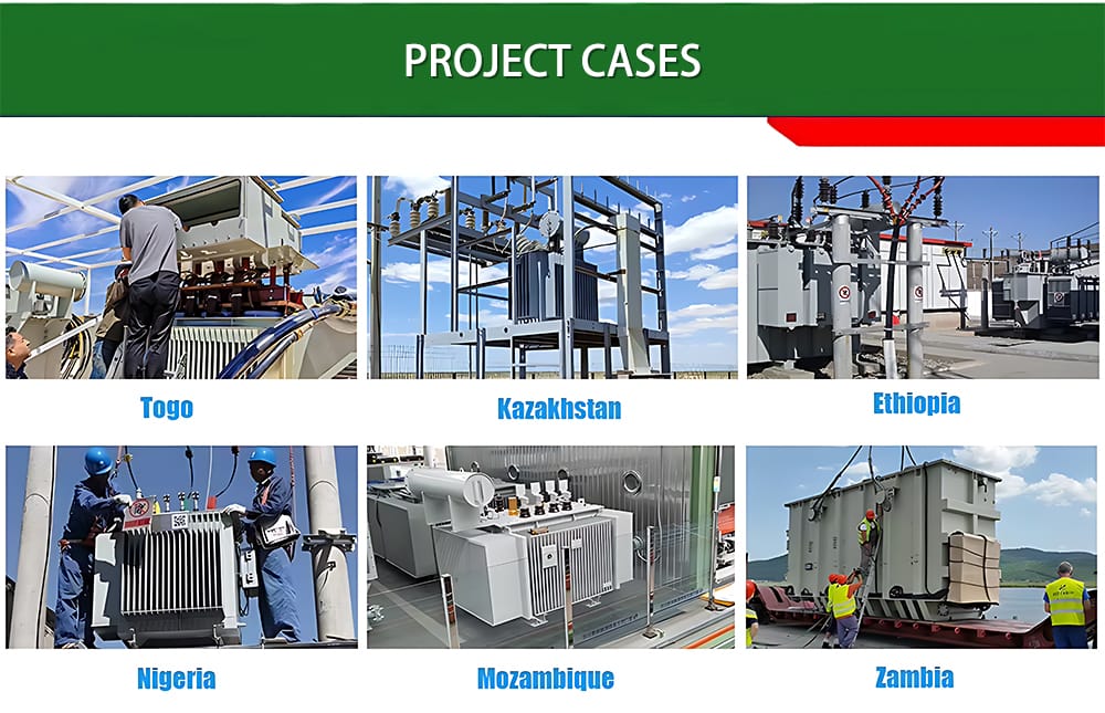 Project installations of SCB12 1000KVA dry type transformers in Togo, Nigeria, Kazakhstan, Mozambique, Ethiopia, and Zambia