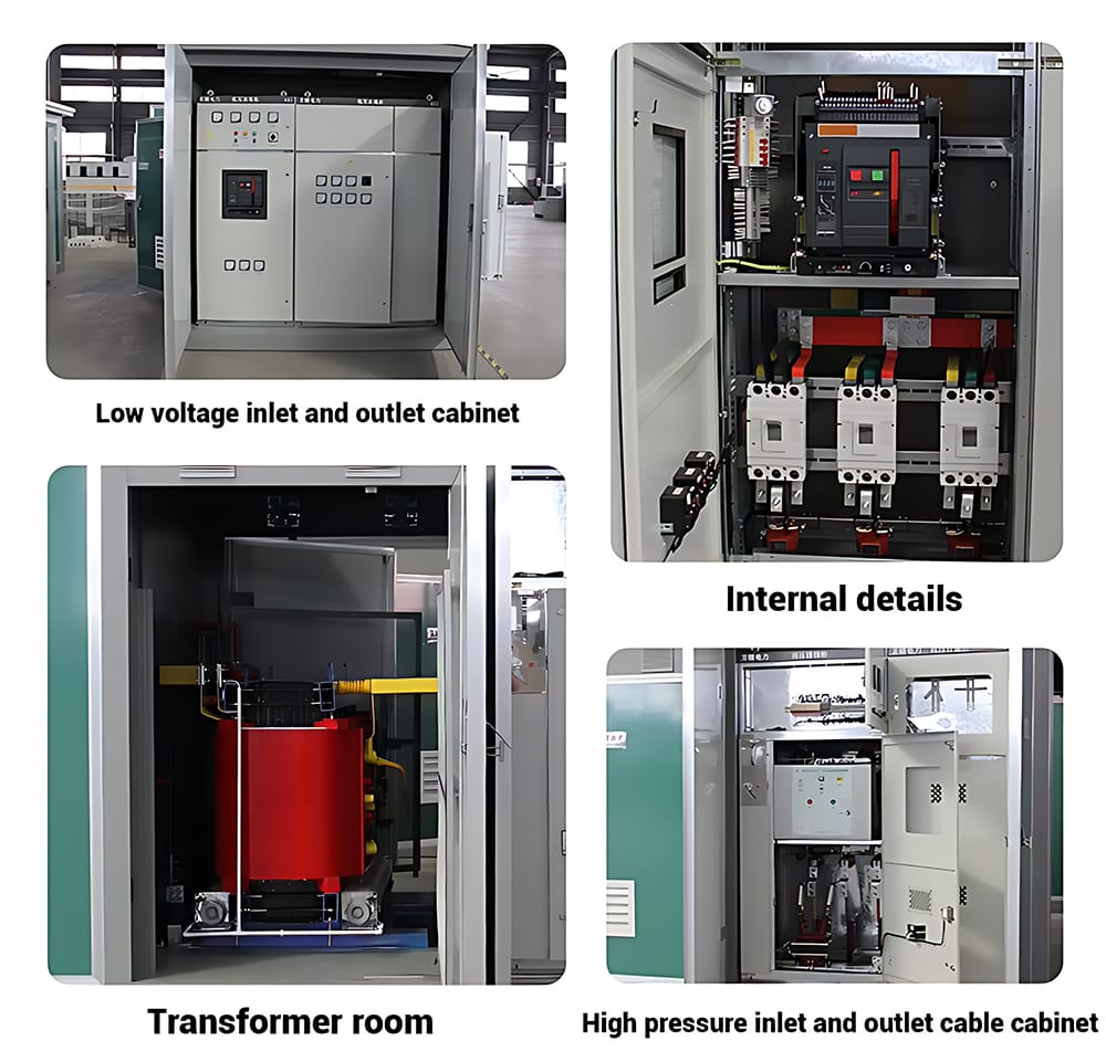 detailed internal structure of 11kv european box type substation including transformer room and cable cabinets
