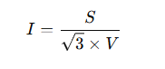 Transformer rated current calculation formula I = S / (√3 × V) used in transformer relay coordination studies