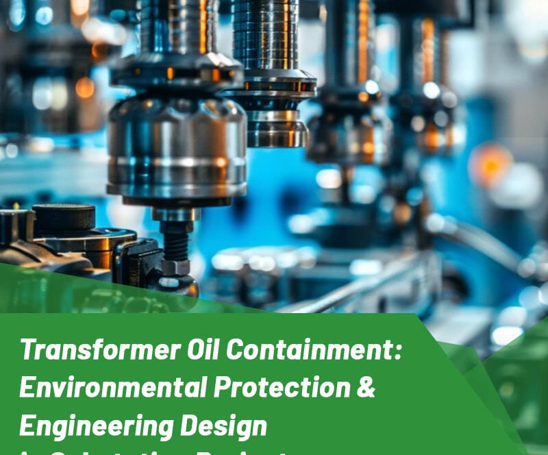 Overview of transformer oil containment system including oil pits, bund walls, and fire protection in a high-voltage substation