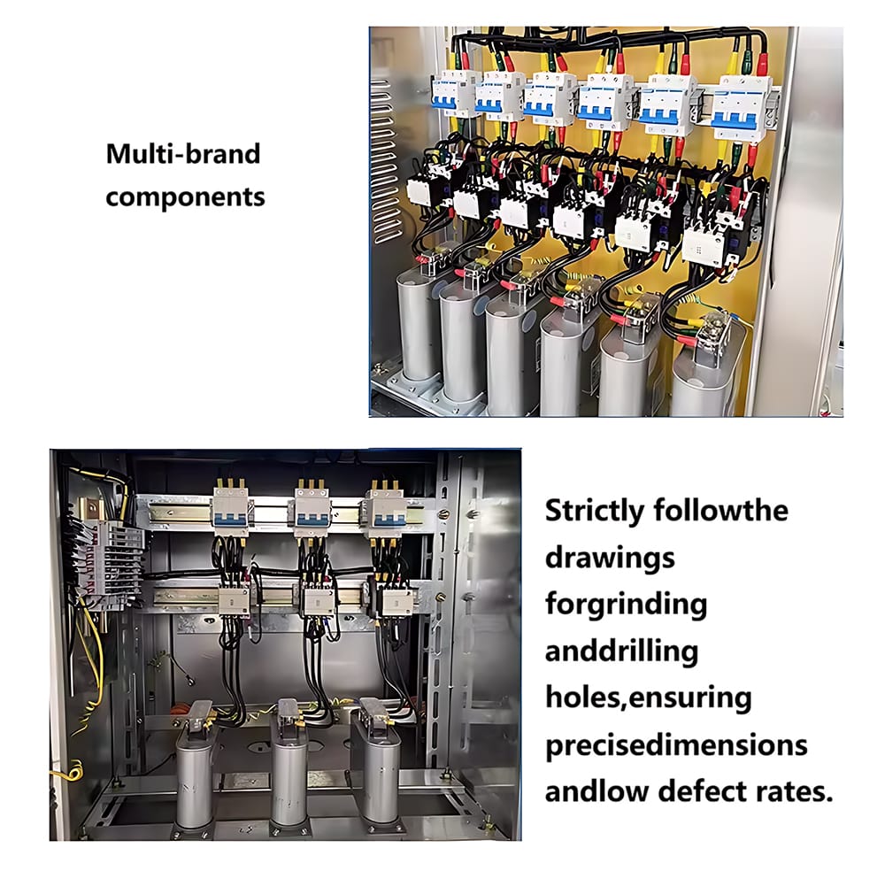Internal layout of low voltage distribution switchgear with multi-brand components and precise machining
