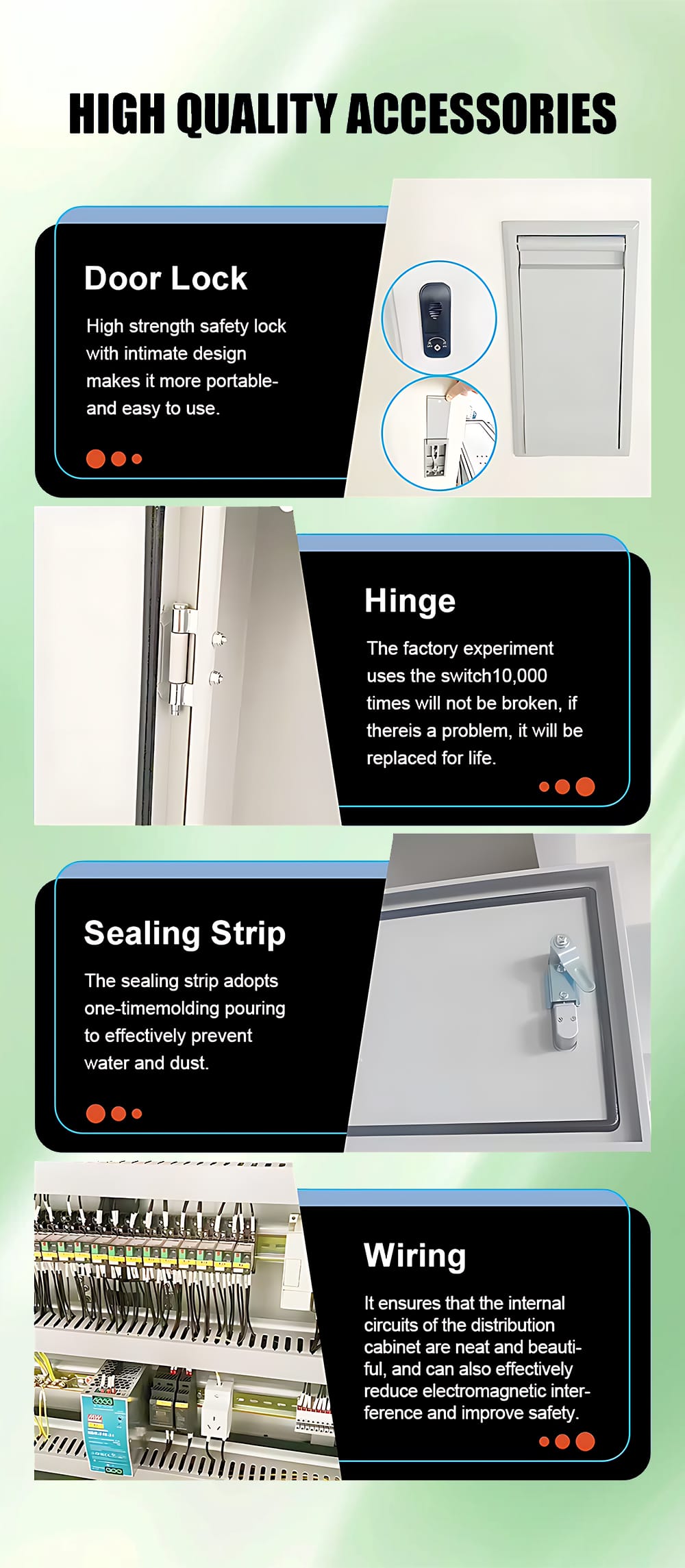 Detailed components of GCK low voltage switchgear including door lock hinge sealing strip and internal wiring
