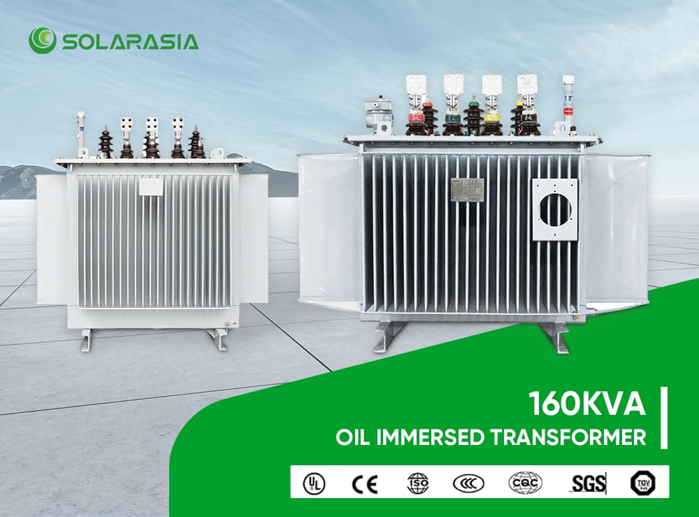 160KVA oil-immersed transformer main product image with certification logos from China oil immersed transformer factory