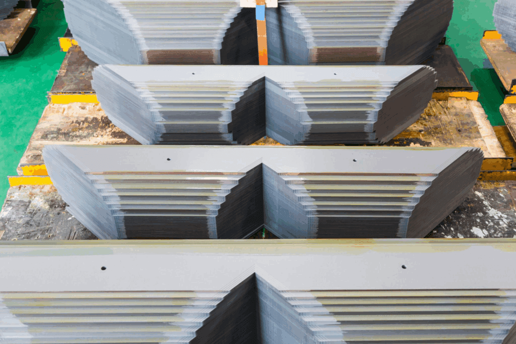 laminated transformer core structure showing insulated steel sheets