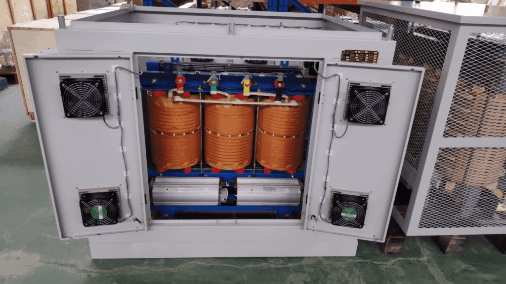 Dry-type isolation transformer suitable for indoor use and fire-safe environments