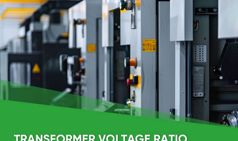 Diagram of transformer voltage ratio formula showing primary and secondary winding turns calculation