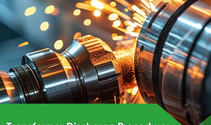 Step-by-step transformer discharge procedure showing safe grounding and electrical maintenance