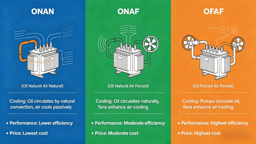 transformer cooling methods ONAN ONAF OFAF diagram