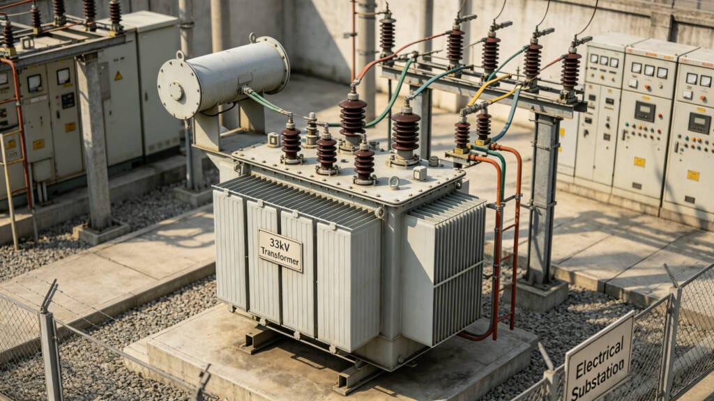 33kV transformer installed in power substation for industrial use