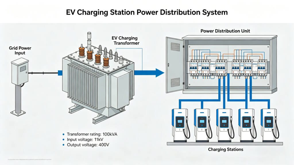 EV charging transformer in charging station power 
