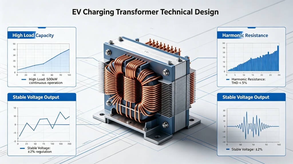 EV charging transformer design for high load and harmonic resistance