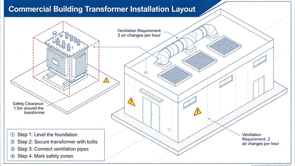 commercial building transformer installation layout safety clearance