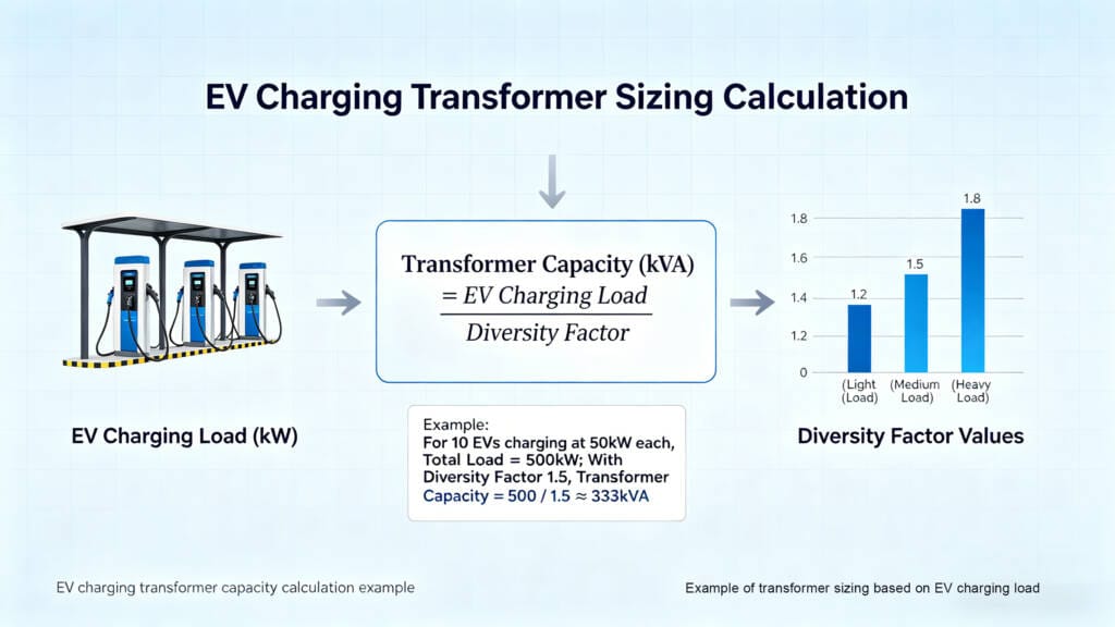 EV charging transformer capacity calculation example
Caption