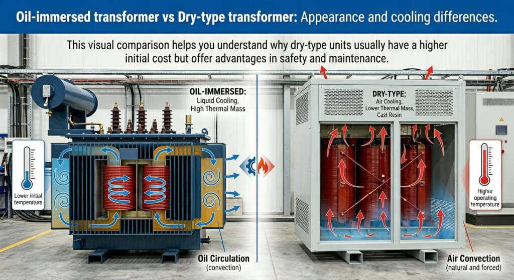 Oil immersed transformer vs dry type transformer comparison for 1000 kVA capacity.