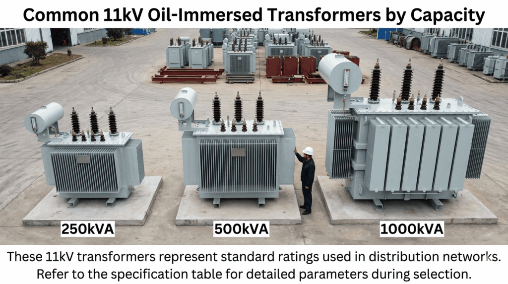 11kV transformer specifications comparison - various kVA ratings