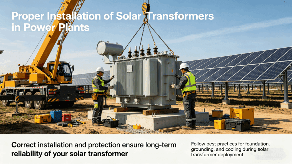 On-site installation of oil-immersed solar transformer at a solar farm