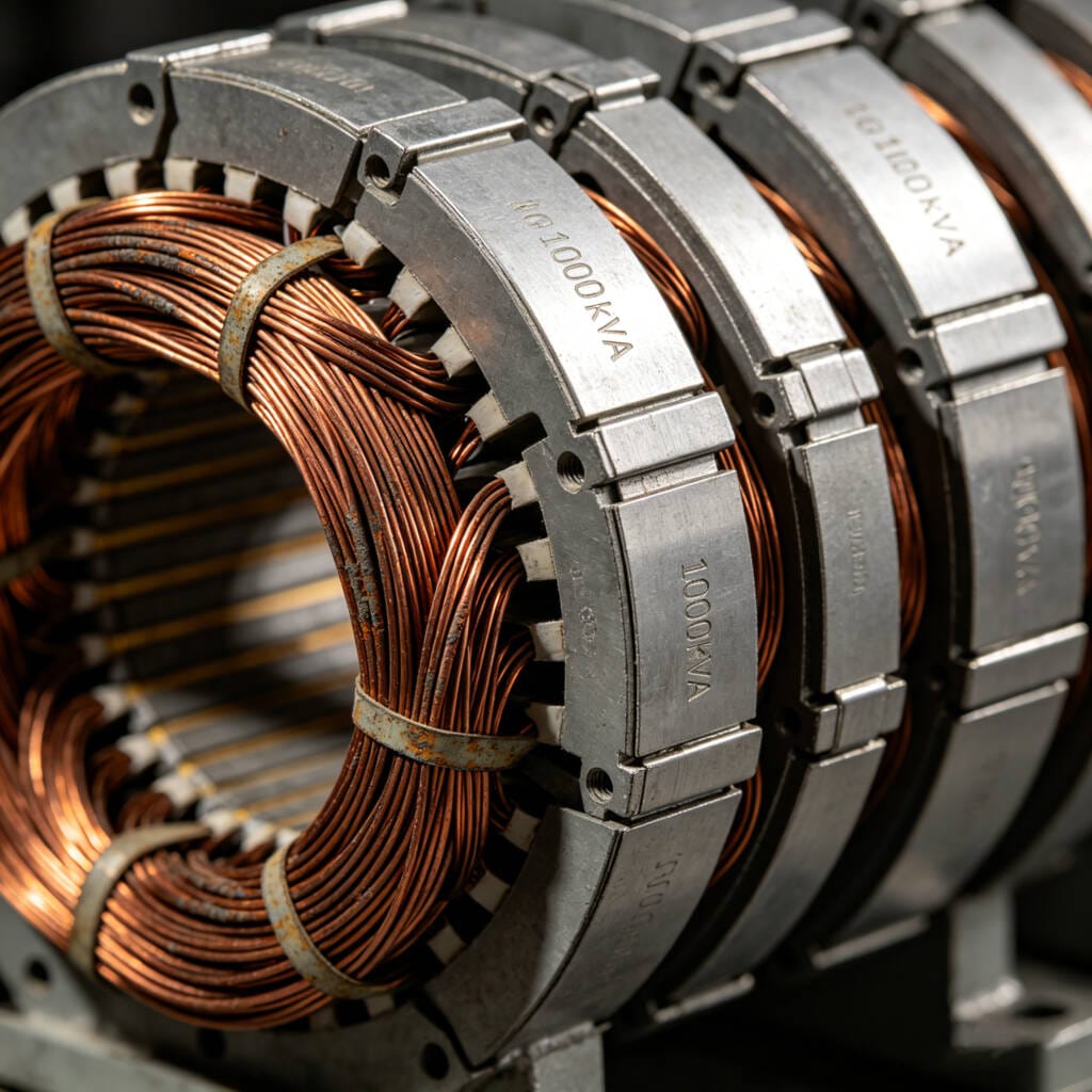 Copper vs aluminum windings in 1000 kVA transformer close-up view.