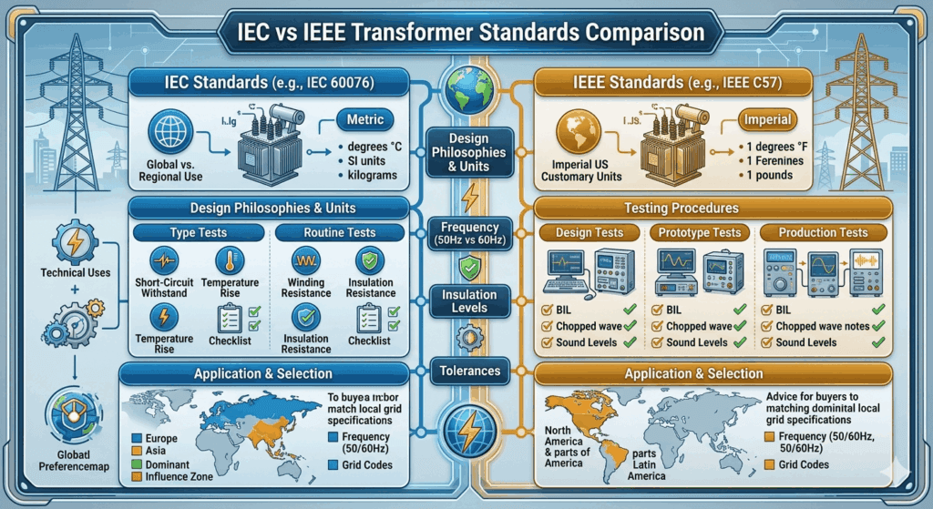 IEC vs IEEE transformer standards comparison diagram for global buyers