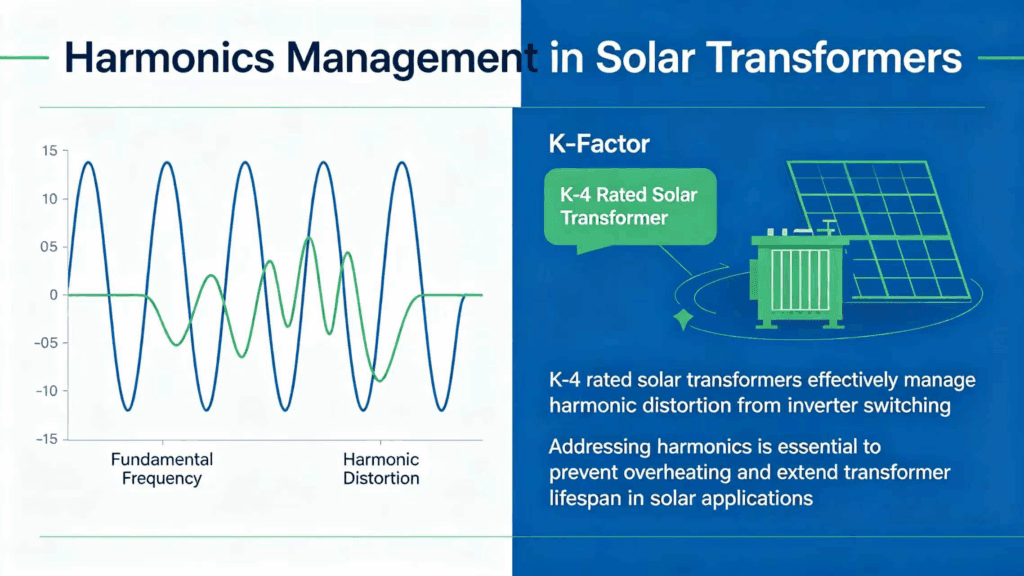 K-factor solar transformer handling harmonics in solar power plants