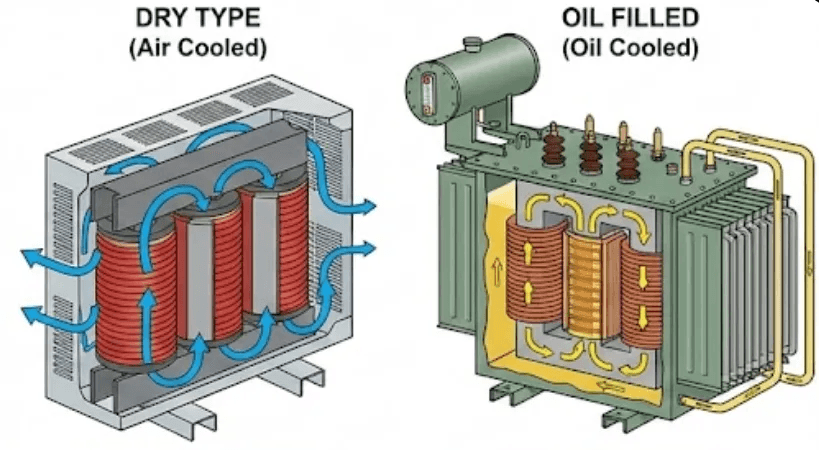 dry type vs oil immersed 1500 kVA transformer comparison