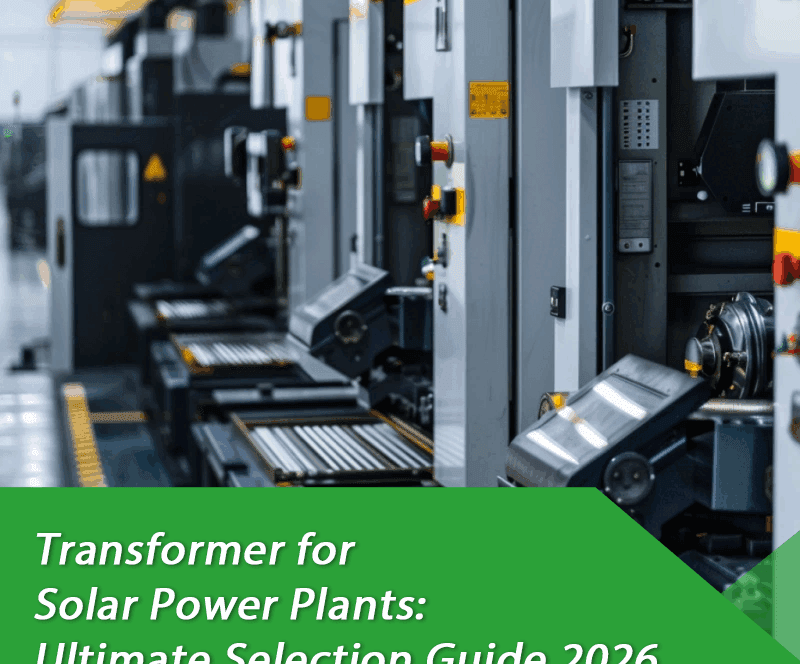 Solar transformer stepping up voltage from inverters in a large solar power plant