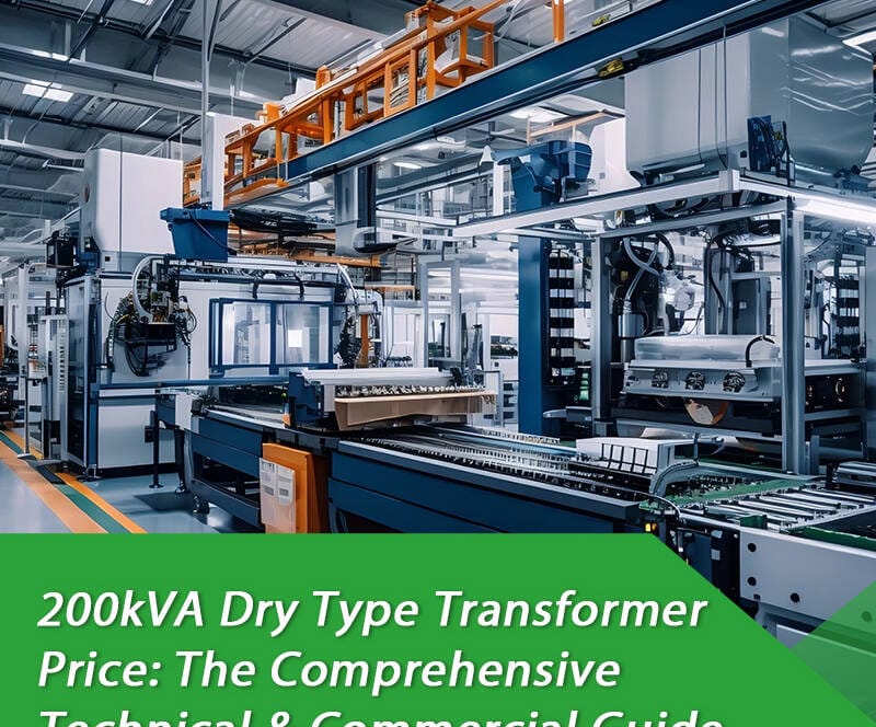 Industrial 200kVA dry type transformer with copper windings for power distribution.