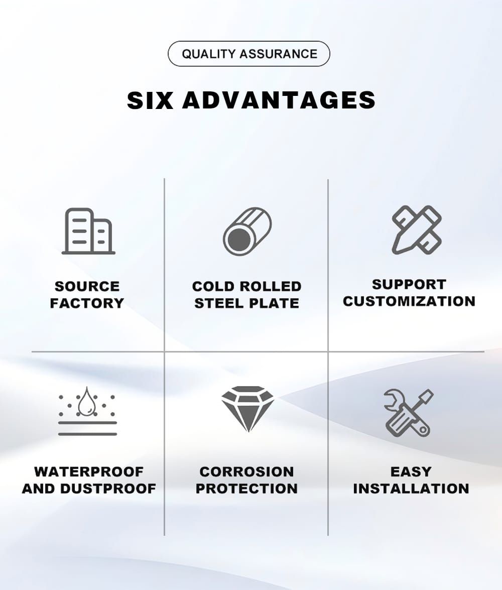 Infographic showing advantages of XL21 cabinet: source factory, cold-rolled steel, customized circuits, and corrosion protection.