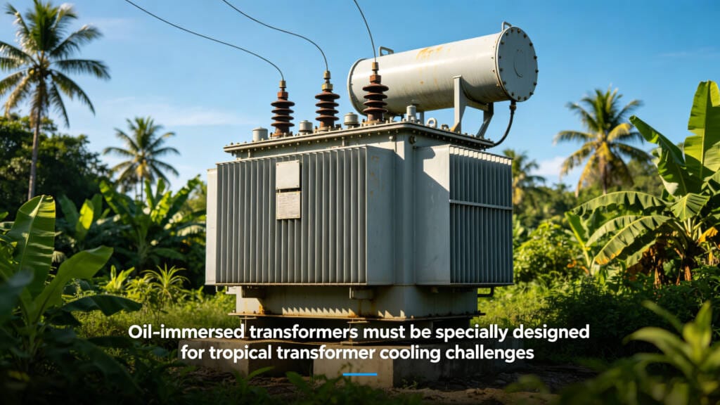 Oil immersed transformer installed outdoors in Southeast Asia tropical environment