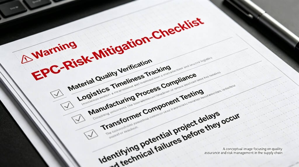 Checklist highlighting common risks in transformer manufacturing and logistics.