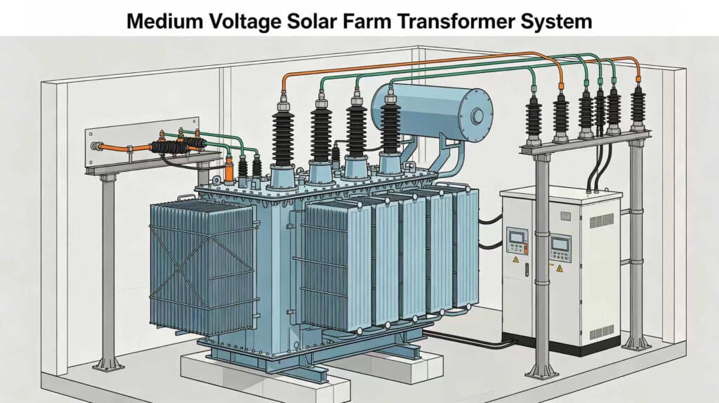 medium voltage solar farm transformer system