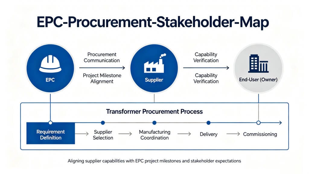 Diagram of the EPC procurement lifecycle and stakeholder communication.