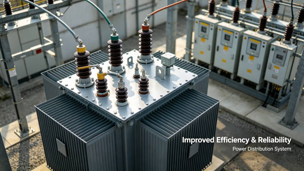 Modern high-efficiency industrial power transformer installation