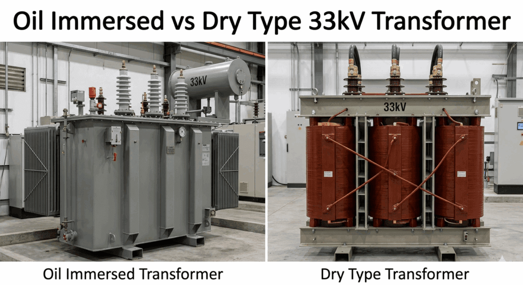 Oil immersed and dry type 33kV transformer comparison