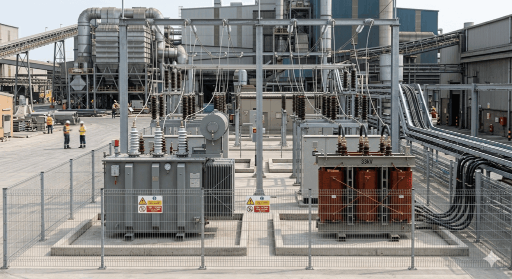 Modern industrial plant with 33kV transformer substation