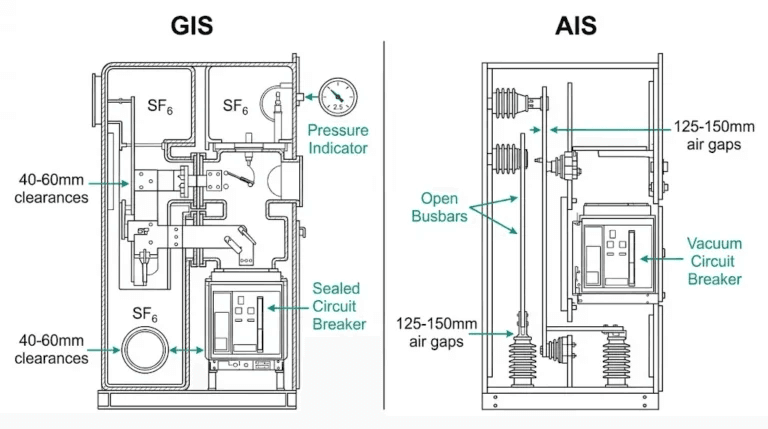 Air-Insulated Switchgear (AIS) vs Gas-Insulated Switchgear (GIS) internal structure comparison for HV switchgear selection