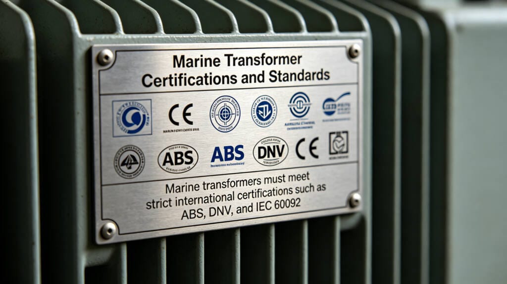 Marine transformer with ABS and DNV certification plates