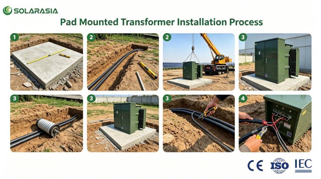 Pad Mounted Transformer concrete pad foundation and underground cable installation