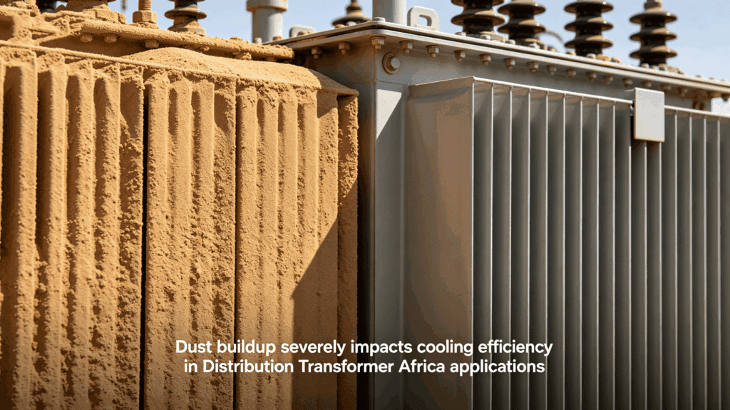Dust accumulation on standard distribution transformer in Africa