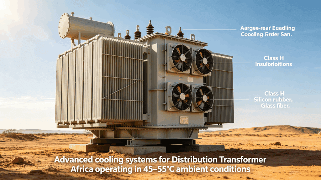 High temperature resistant distribution transformer with enhanced cooling for Africa