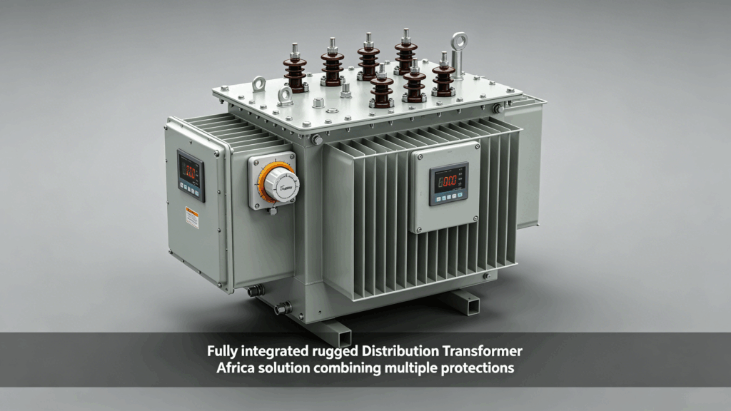 Rugged Distribution Transformer Africa with OLTC, IP65 protection, and high-temperature design