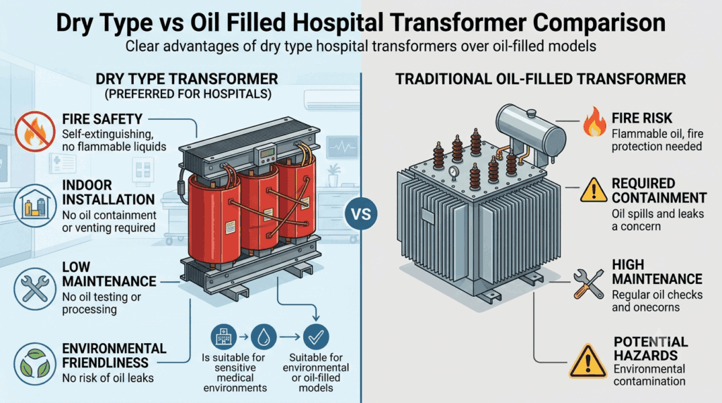 Comparison of dry type hospital transformer and traditional oil-filled transformer