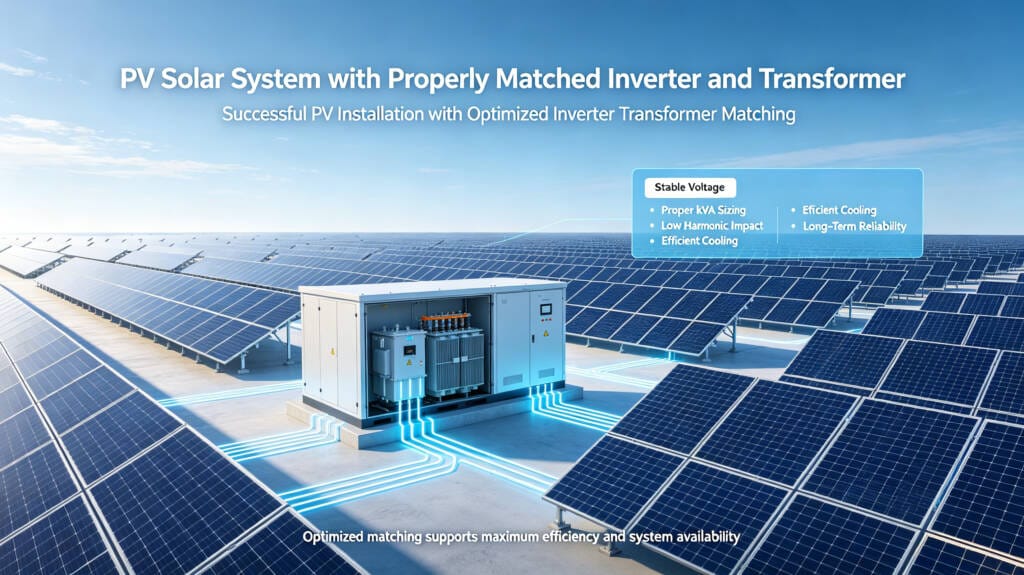 Real-world PV solar power plant with successful inverter transformer matching